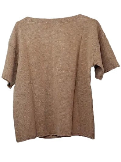 Shirt Pullover Honey Glaze Elbow Sleeve Boat Neck Boxy 41g-A4505