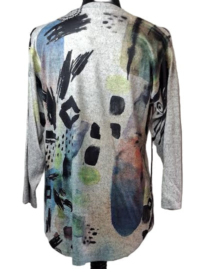 Shirt Pullover Grey Abstract Long Sleeve V Neck Women's H3063325