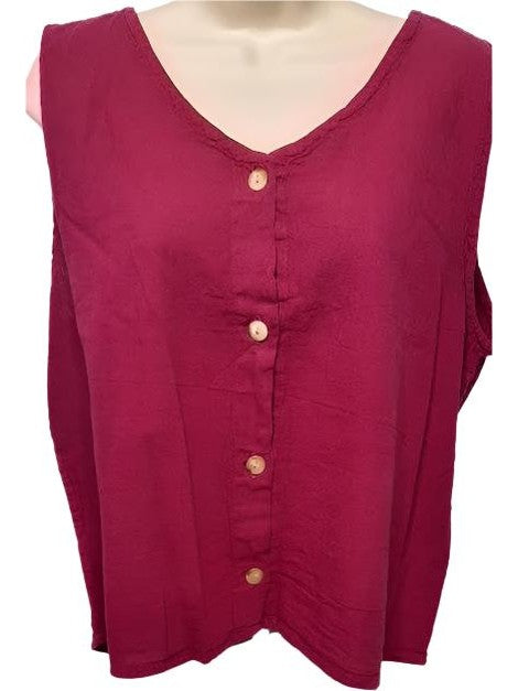 Top S-0003 Tank Button Front-Fusha-Women's