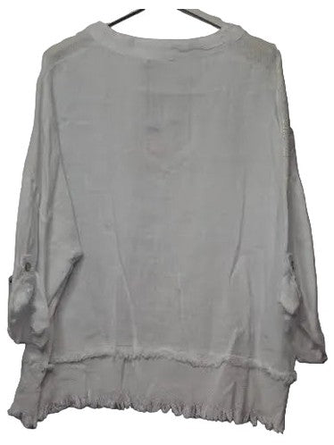 Top Pullover V-Neck White/Gold Speckle 1/2 Sleeve Women's One Size 347a