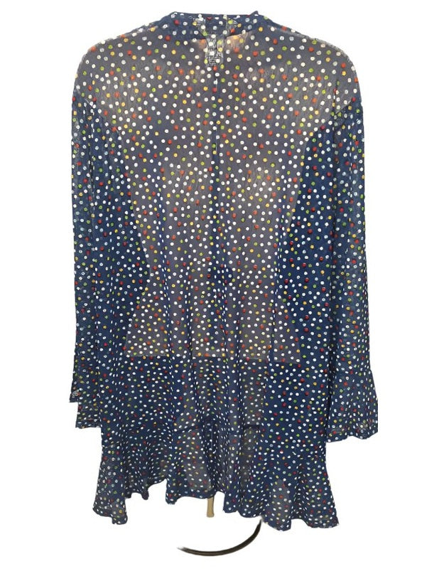Jacket-Sheer-Open Front-Blue-Polka Dot-3/4 Sleeve-Women's-M24101jm/w