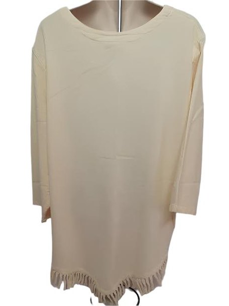 Shirt - V Neck - 3/4 Sleeve-Fringe-Cream-Women's-449