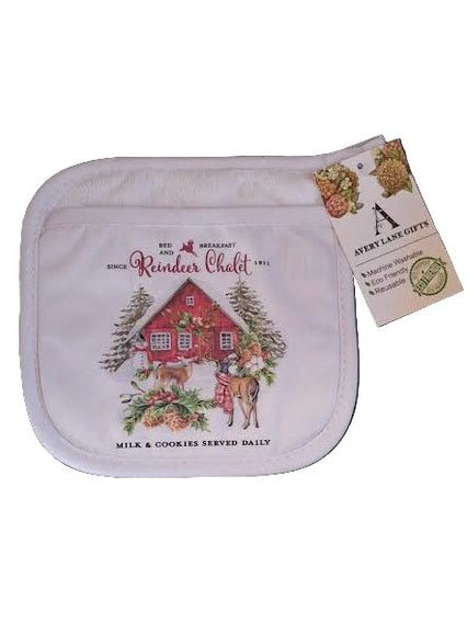 Pot Holder Reindeer Chalet Christmas 7X7" 