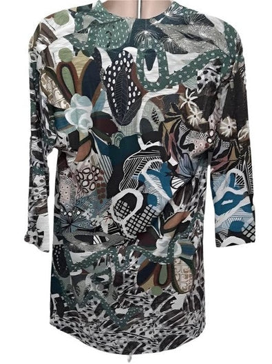 Top 3/4 Sleeve V Neck Oakwood Print Women's T1272k mm67