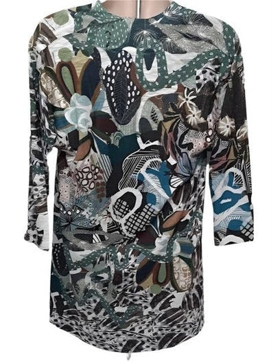 Top 3/4 Sleeve V Neck Oakwood Print Women's T1272k mm67