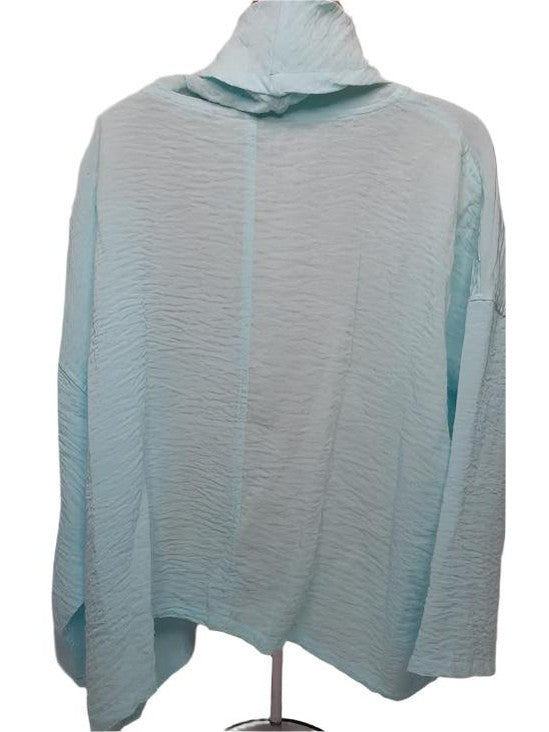 Cowl Shirt Pullover 3/4 Sleeve Turtle Neck Shear Aqua Blue Womens 11001161