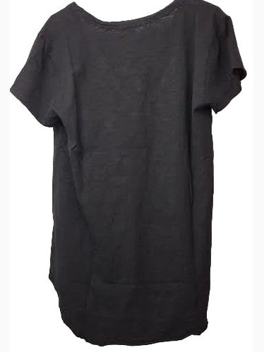 Tee Shirt Black V-Neck Curved Hem Short Sleeve 41g-95743