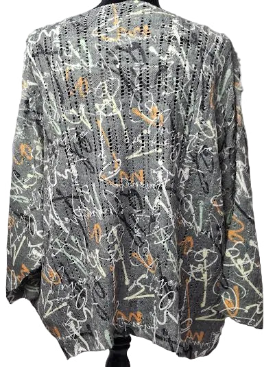 Inoah-Sweater Pullover Scribble Note Crochet 3/4 Dolman Sleeve T1761SE