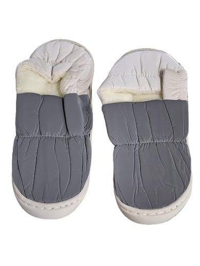 Slipper Grey/Cream Nylon Outer Closed Back Fur Lined Mtx2350