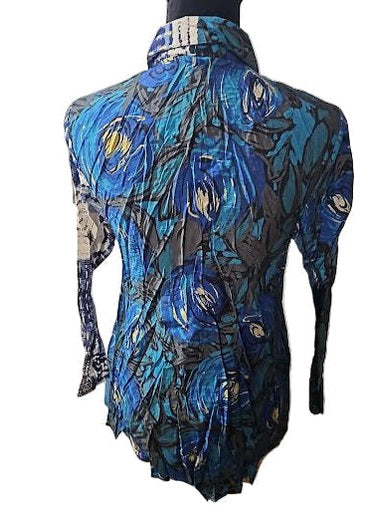 Shirt Crushed Mix Media Blue Buttons 25515-Blue