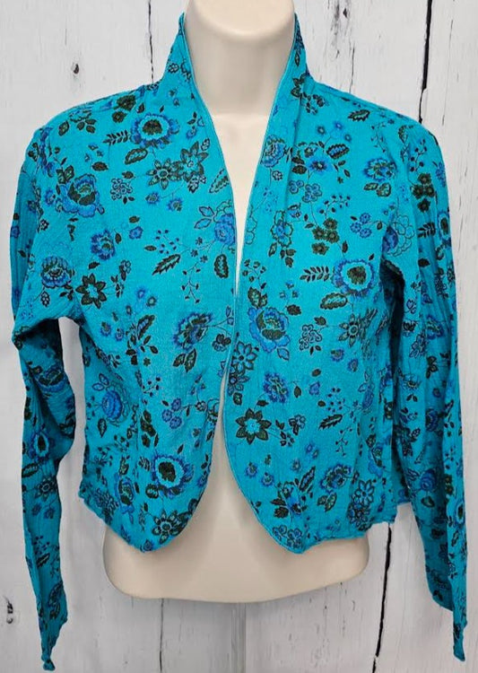 Bolero Jacket Sheer Long Sleeve Tropical Floral Blue/Green Women's bb901 