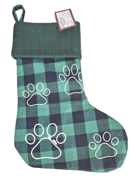 Green Dog Paw Plaid Christmas Stocking