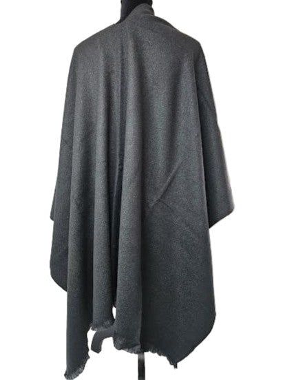 Wrap Cozy Solid Loop Through Ruana /Fringe Knit Black Ba3553