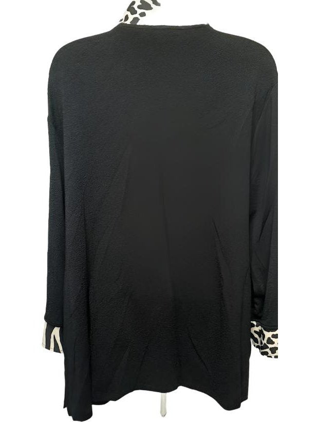 Jacket-Black/White Lepard Print-3/4 Sleeve-Cuffed-1 Button Front-Women's-m43204jm