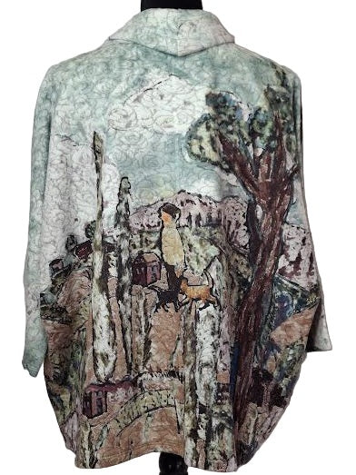 Inoah-Top Oversized Pullover Purrfect Day Multi Green Print 2 Pocket 3/4 Sleeve Women's T809nba69