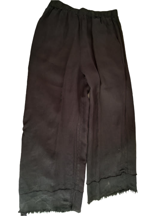 Pants Wide Leg Fringed Black Women's Lp177