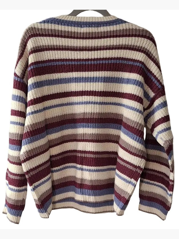 Sweater Pullover Purple Magenta Striped Knit Long Sleeve Women's ET19023