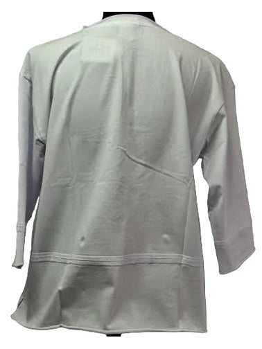 Shirt Pullover White 3/4 Sleeve Front Seamed Roll Neck 2 Pocket Women's 1501-Wt