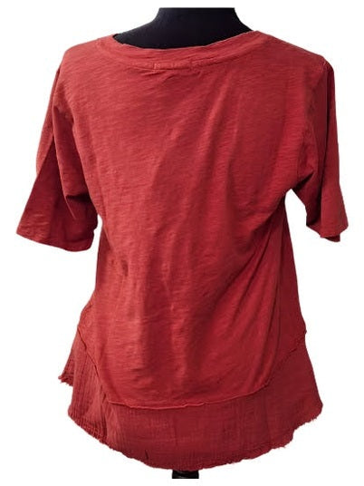 Tee Shirt Spiced Cider V-Neck Curve Hem Short Sleeve Women's 44F-A6006