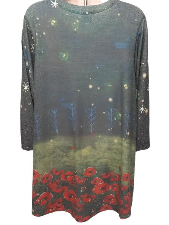 Shirt Pullover Green Black/White Cat Women's-T208hc