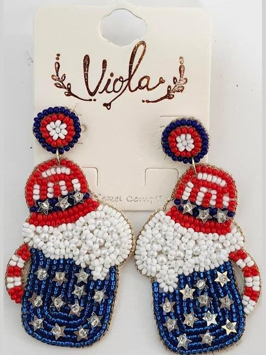 Earrings - Beer Mug Patriotic Red/White/Blue RT136233RBW