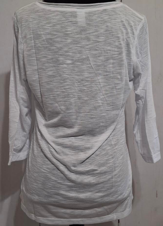 T Shirt White V-Neck 3/4 Sleeve Slub Jersey M308W