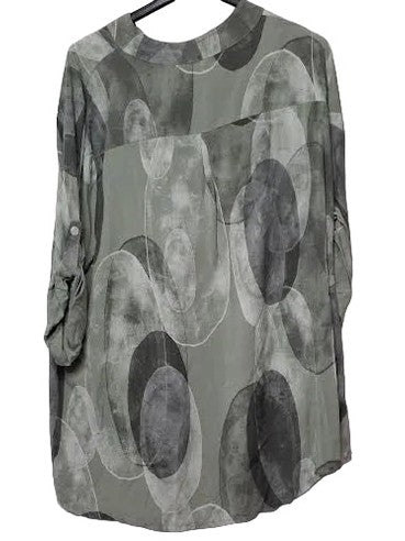Top Pullover Dusty Green 3 Button Front 1 Pocket 1/2 Sleeve Women's One Size 4700D
