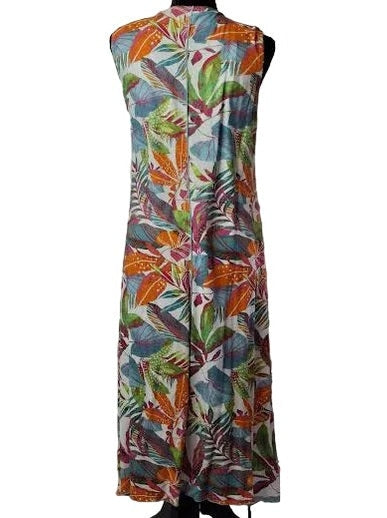 Dress Long Pullover Multi Color Floral Peacock Blooms Sleeveless 657-4662