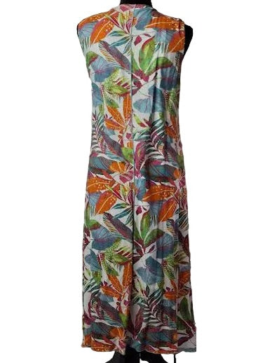 Dress Long Pullover Multi Color Floral Peacock Blooms Sleeveless 657-4662