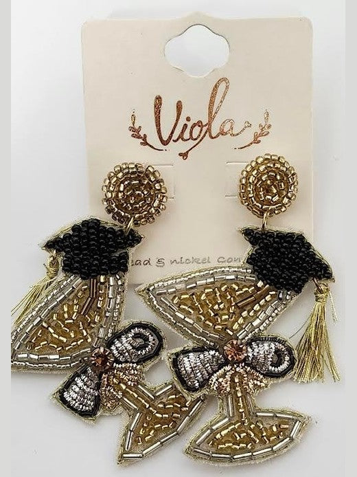 Earrings - Graduation Star Gold/White/Black RT136883BK