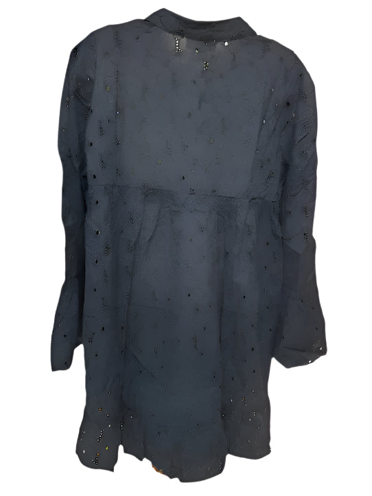 Top Navy Cotton Woven Eyelit 3/4 Sleeve Women's 423919