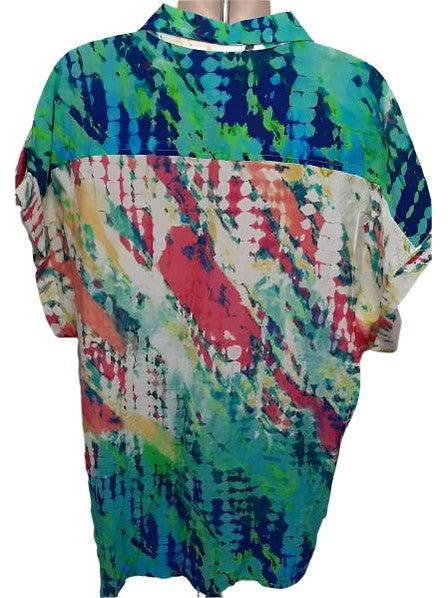 Shirt-Button Front-Muti Colored-Red/Green- Short Sleeve- Womens-M23105bm