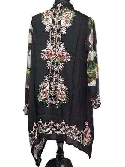 Jacket Open Front Long Sleeve Sheer Multi Colored Black AAh5643