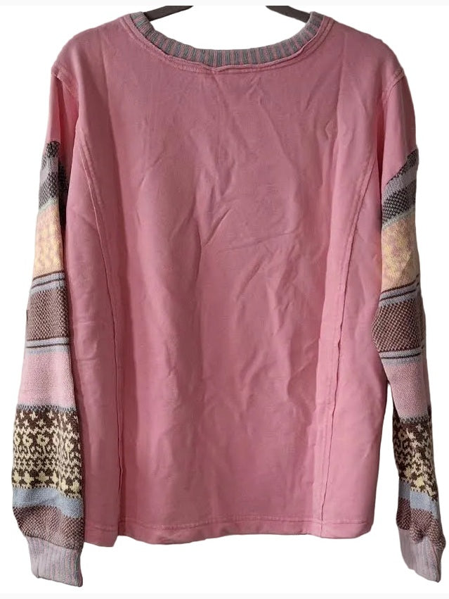Top Pullover Cotton Candy Pink Knit 2 Long Sleeve Women's ET72118PC