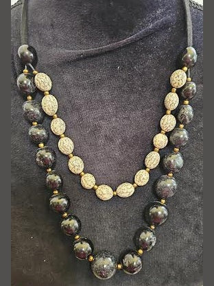 Necklace black/White Balls 2Layer Lcbwb2