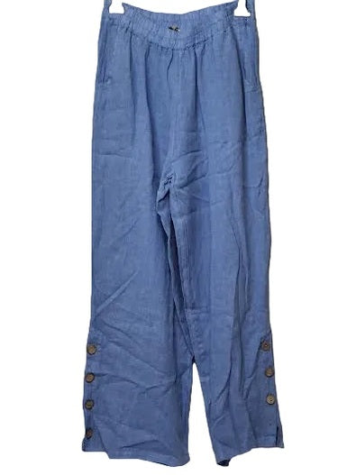 Pants Ocean Blue Linen 2 Pocket 4 Button Leg Women's One Size 99771