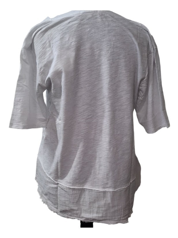 Tee Shirt White V-Neck Curve Hem Short Sleeve Women's 44F-A6006