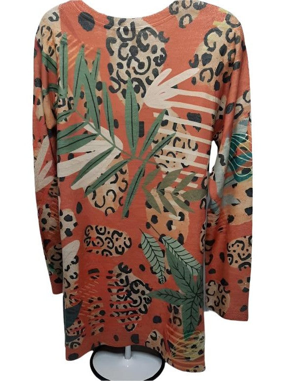 Shirt Pullover Girl / Leopard Print 2 Pocket Long Sleeve Women's-T574bM