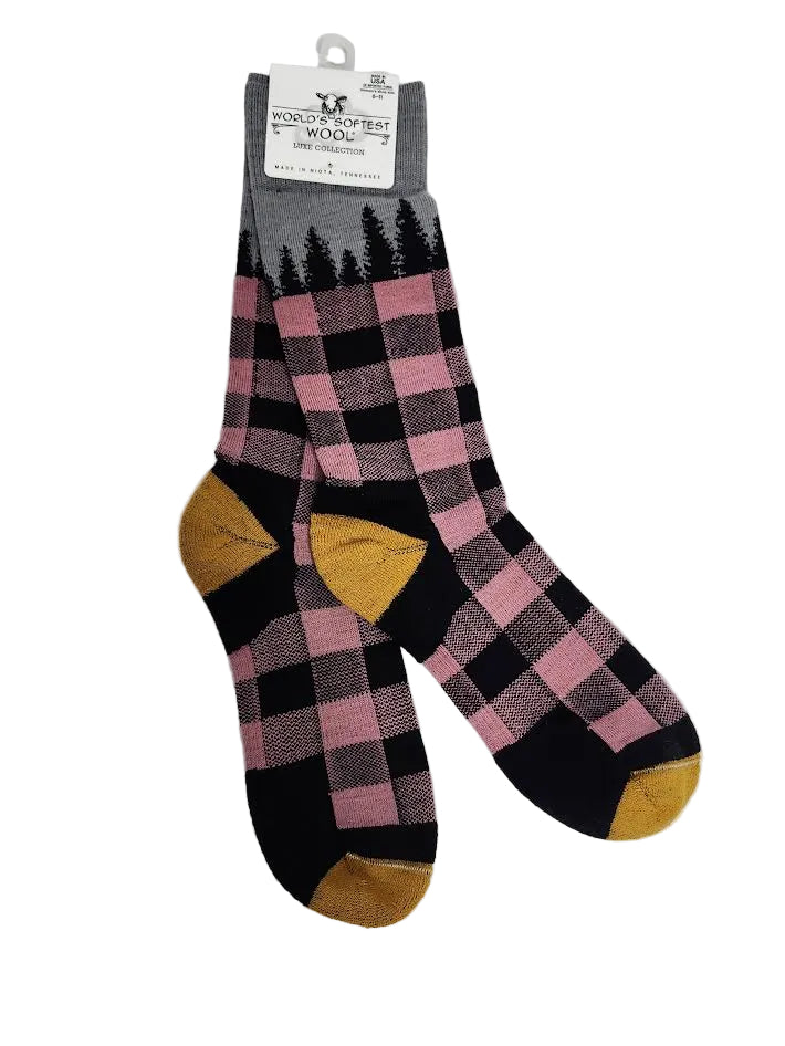 Sock Wool Navy Tree Plaid Women's 75674