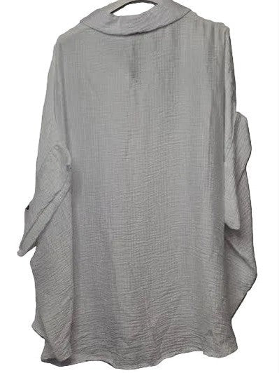 Shirt Collared Wrinkle Finish 3 Button Front White Women's One Size 862BW