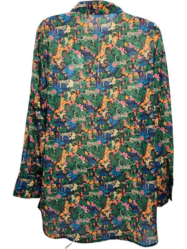 Top Pullover 3/4 Sleeve Sheer Jungle Women's 23-7005 Small