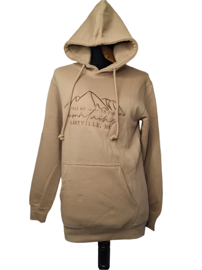 Sweatshirt Hooded Beige/Beige 2 Pocket Pullover Embroidered Asheville Mountains