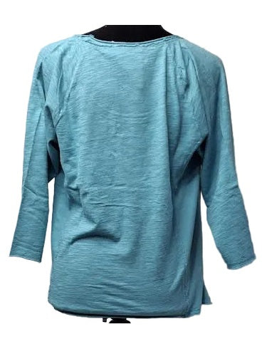 Tee Shirt Aqua Mist Scoop Neck Curve Hem 3/4 Sleeve Women's 41G-A6058