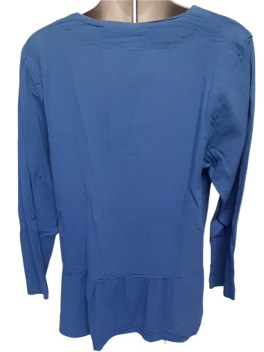 TopS-1677 Button Front V-Neck-Long Sleeve-Light Blue-Women's
