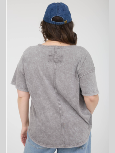 Shirt Pullover Plus Size Charcoal Knit Short Sleeve PJ5FP1005T1C