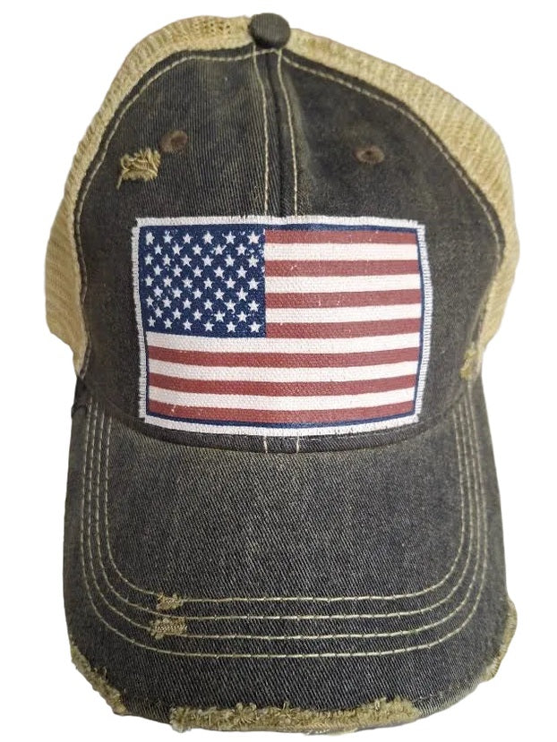 Vintage Life-Baseball Hat Black American Flag VLBAFH