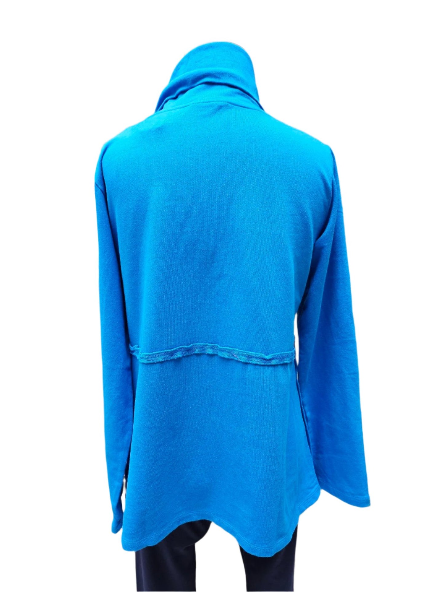 Cowl Neck Pullover Left Side Button French Blue Women's 7737Fb