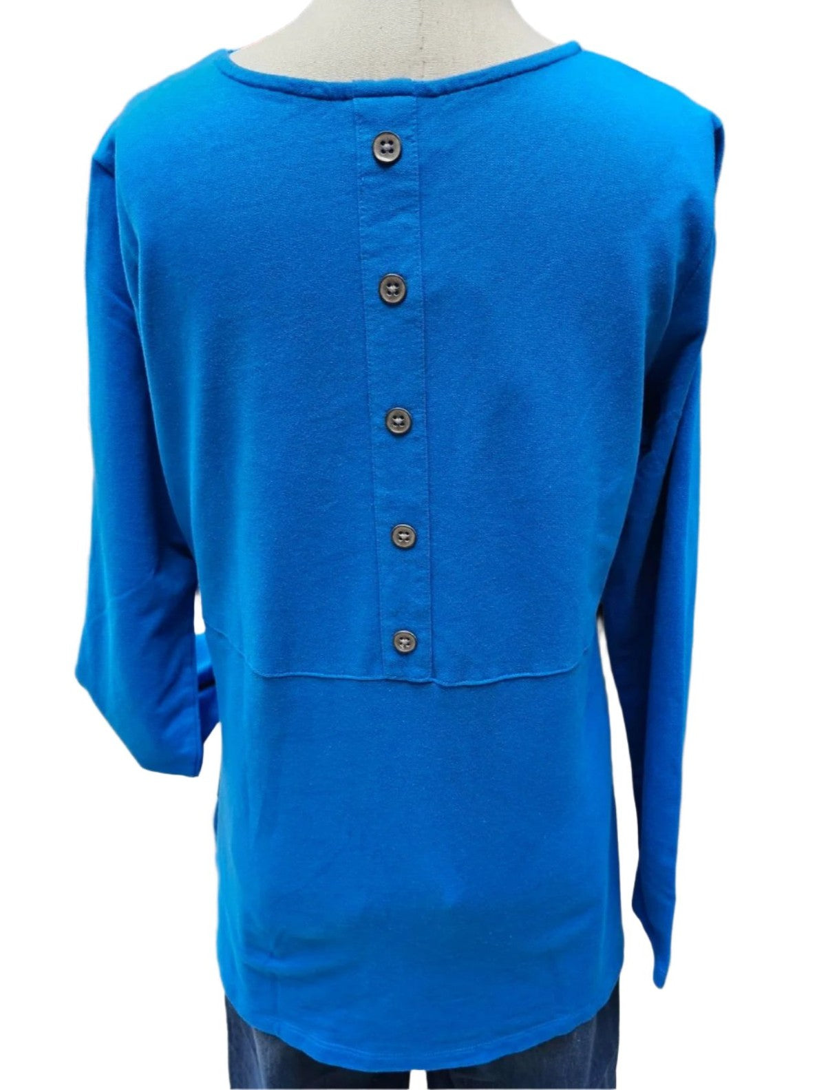 Top Scoop Neck Button Back 2Pocket French Blue Women's 7736fb