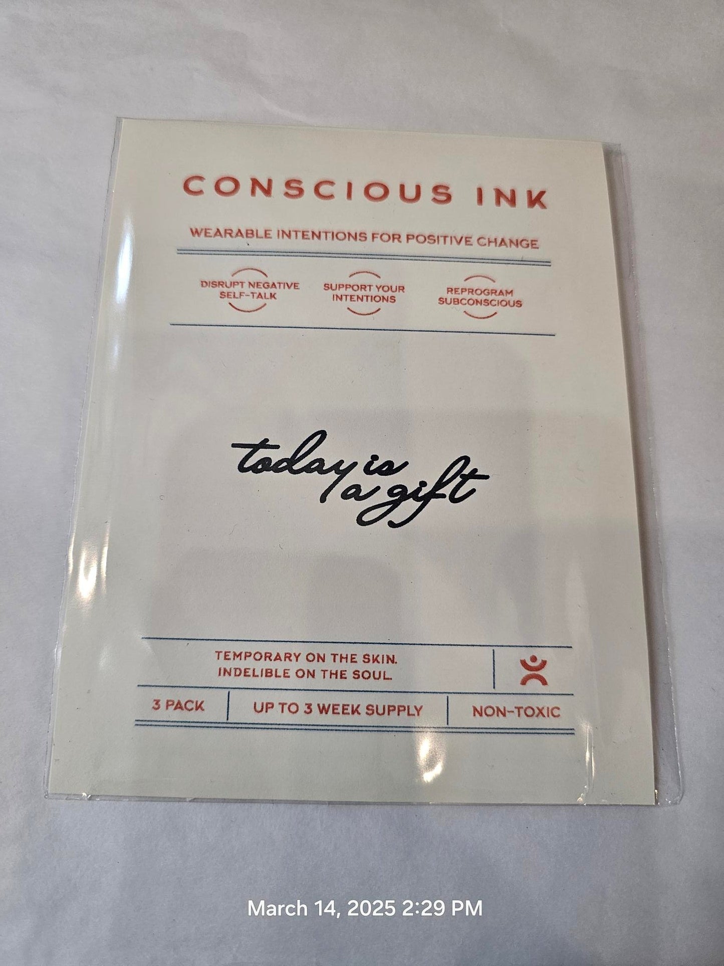 Temporary Tattoo Today Is A Gift 3Pk Black 2P0226