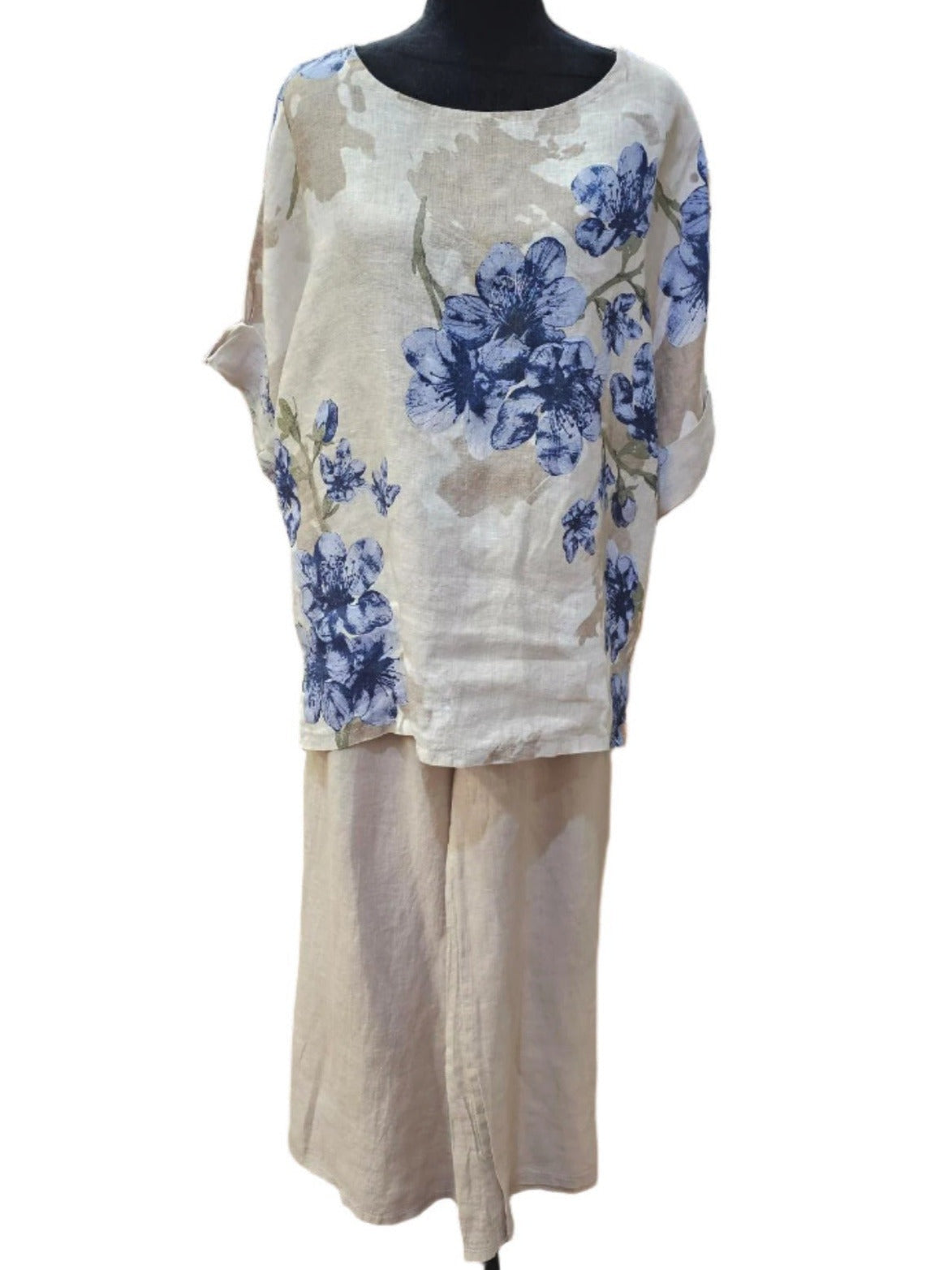 Pants Linen Side Pockets Beige Color Womens